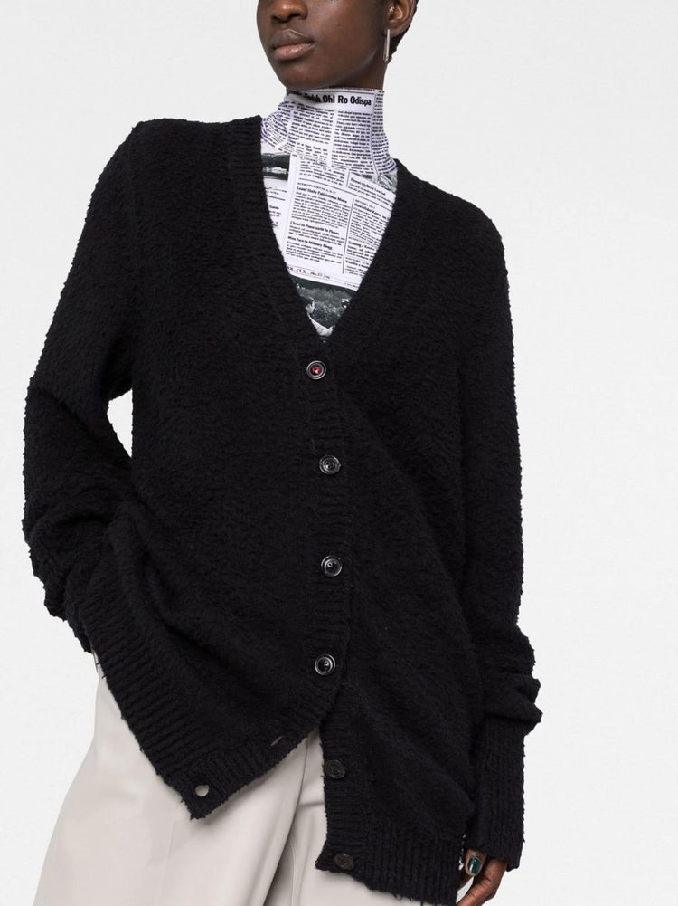 Piled V-neck cardigan