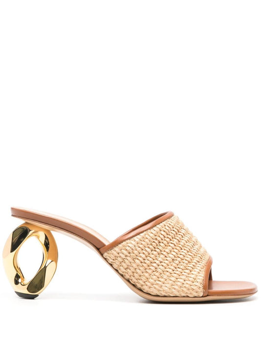 80mm chain-heel raffia mules