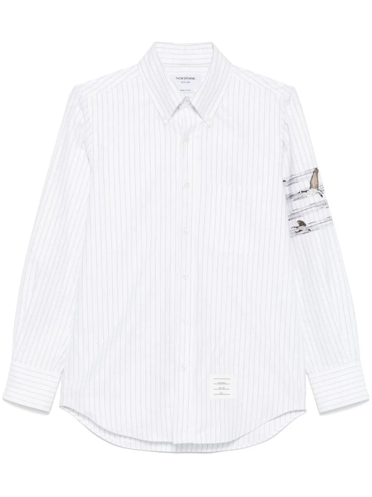 STRAIGHT FIT BD L-S SHIRT W/ PENCIL STITCH GEESE 4 BAR IN PINSTRIPE OXFORD