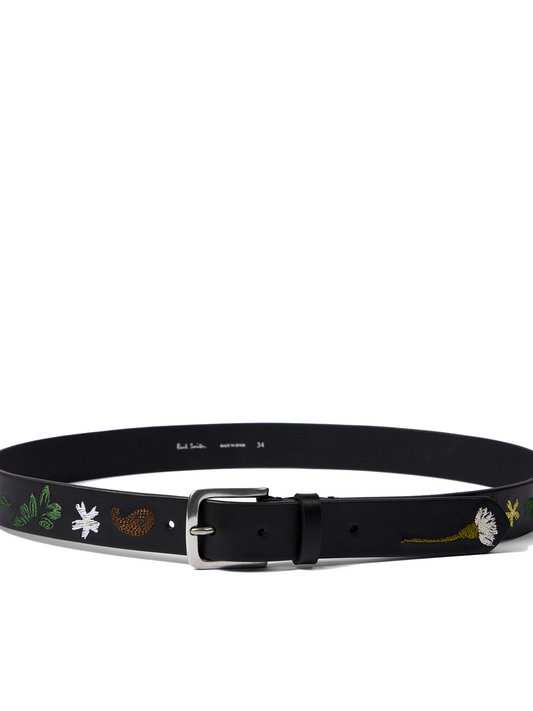 contrast floral embroidery leather belt