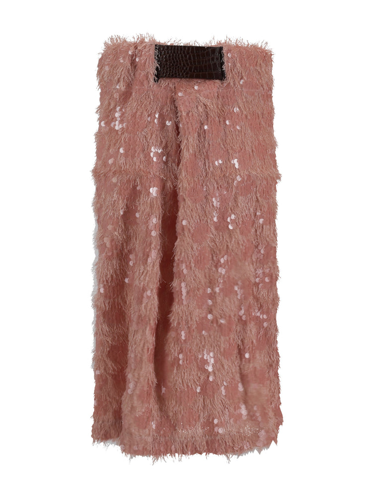 CHIMERA MIDI SKIRT - Sequins / Leather Belt