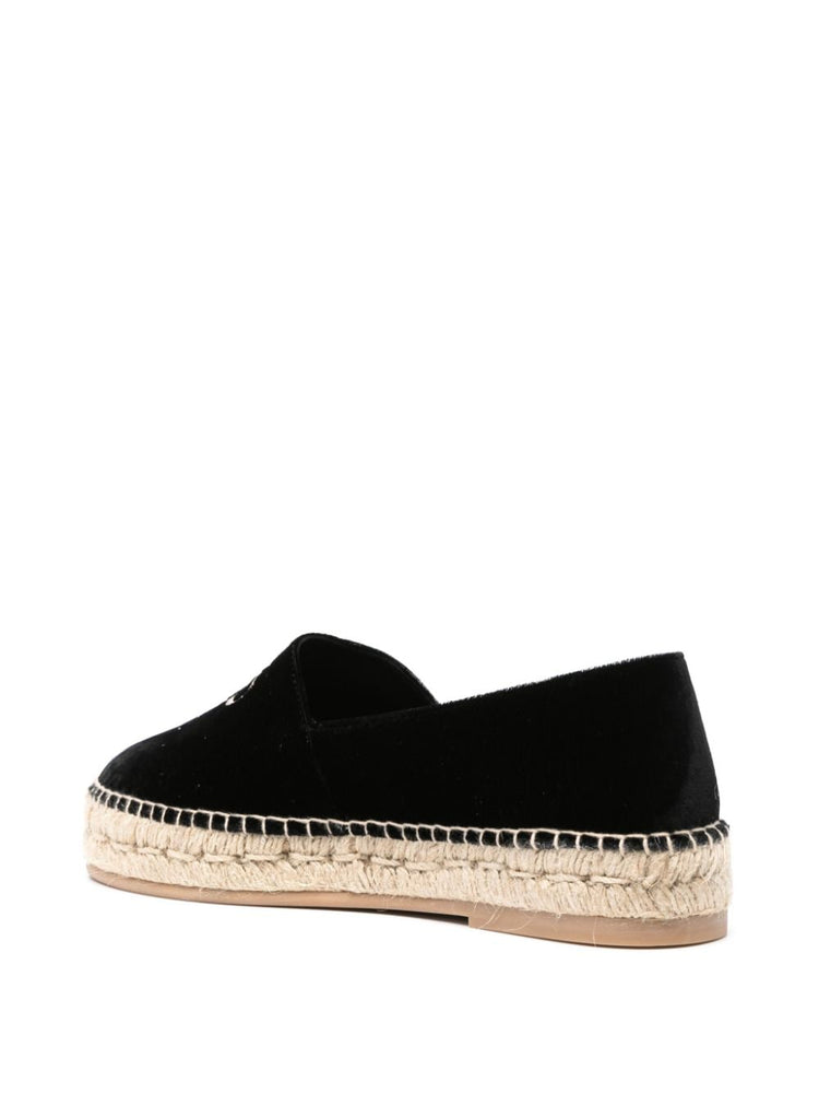 logo-embroidered velvet espadrilles