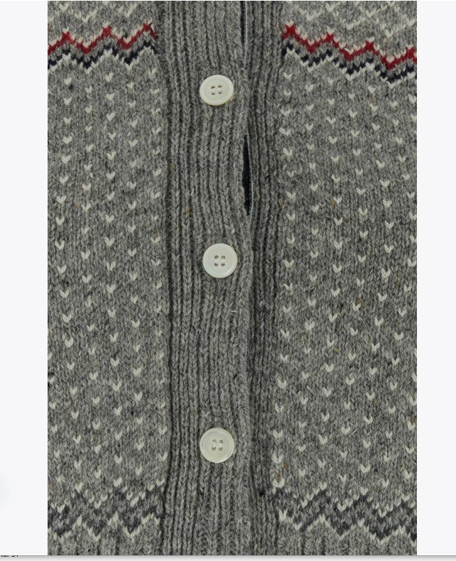 FAIRISLE JERSEY FLOAT JACQUARD CROPPED CREW NECK CARDIGAN IN DONEGAL