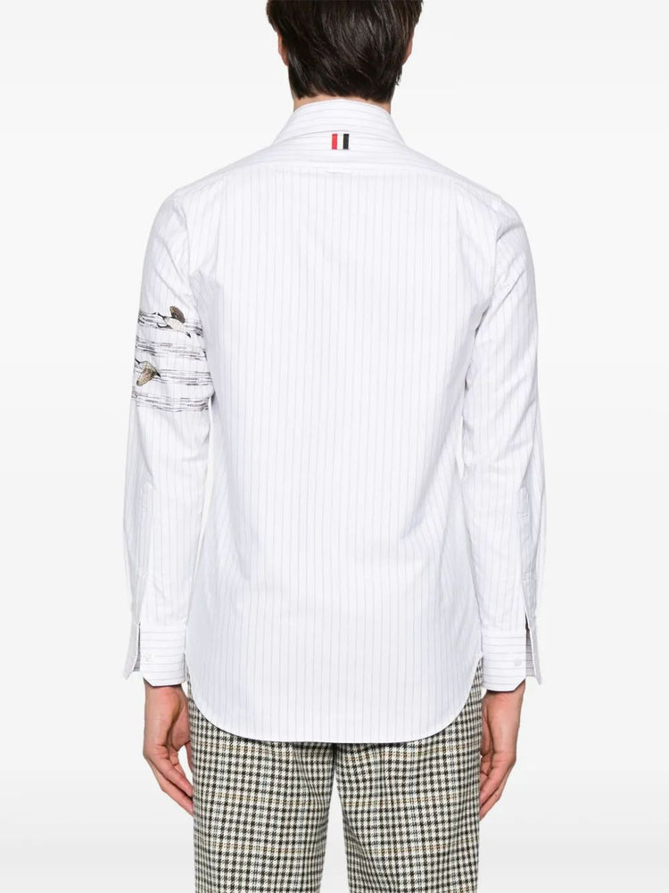 STRAIGHT FIT BD L-S SHIRT W/ PENCIL STITCH GEESE 4 BAR IN PINSTRIPE OXFORD