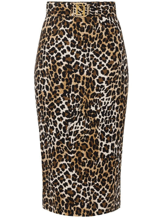 Animalier crêpe midi skirt