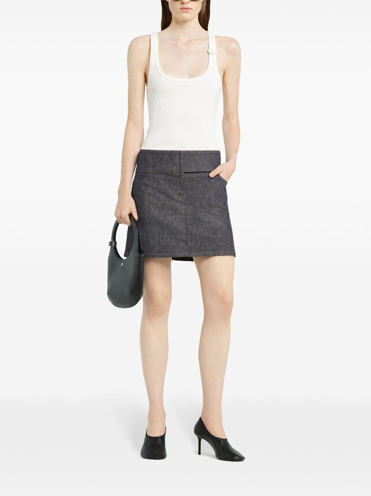 belted denim mini skirt