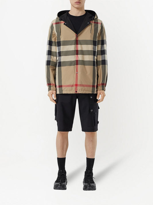 reversible check hooded jacket