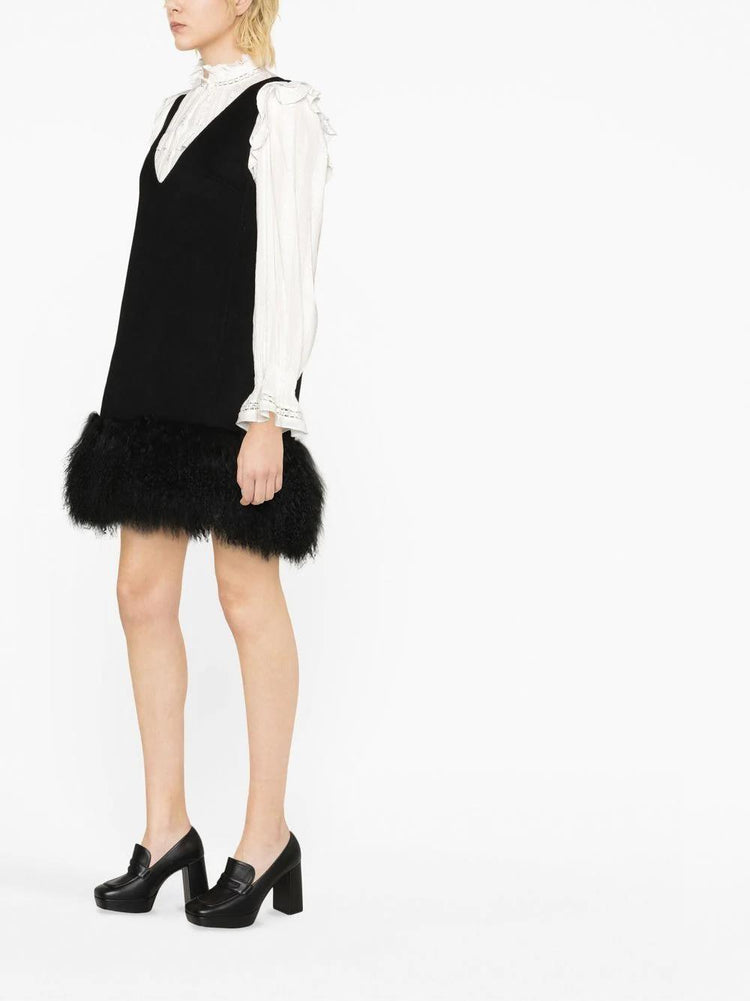 PAROSH shearling-hem minidress