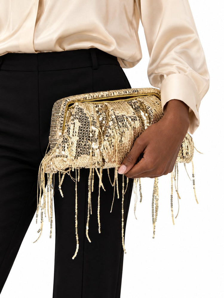 ATHENA POCHETTE FRINGE SEQUIN HEMP