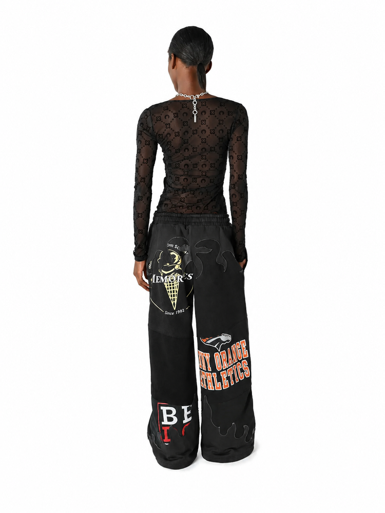 MOONOGRAM MESH FLOCK LS ROUNDNECK TOP