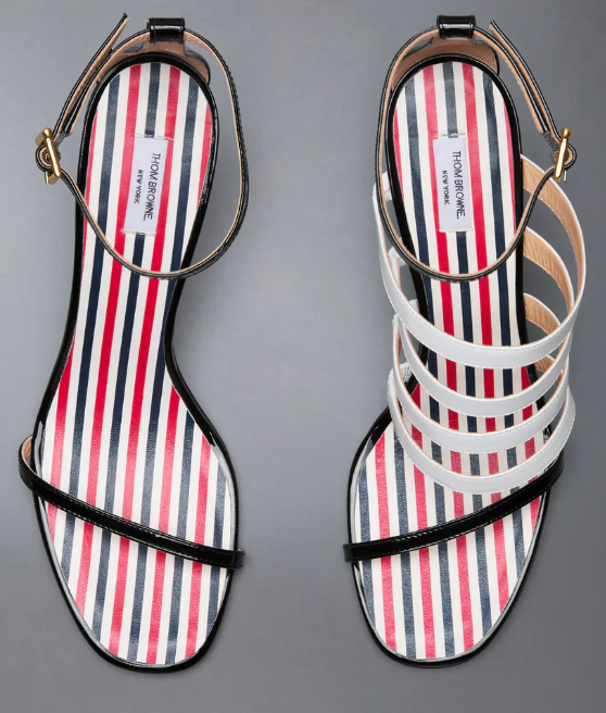 4 BAR STRAPPY HEEL SANDAL W/ 90MM ROUND CURVED HEEL IN SOFT PATENT LEATHER