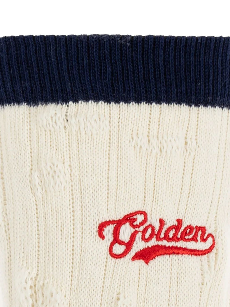 SOCKS FULL RIB/BI-COLOR/GOLDEN EMBROIDERY/RIPPED
