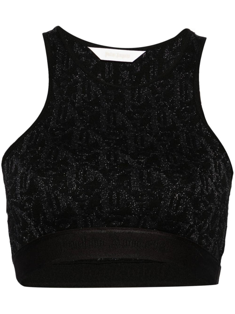 monogram-jacquard crop top