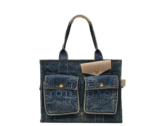 DENIM SUEDE POCKET TOTE BAG