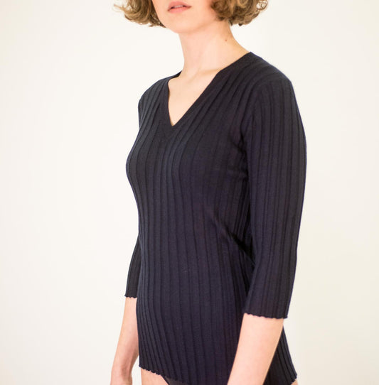 LA ROSE V neck cash/silk blue navy