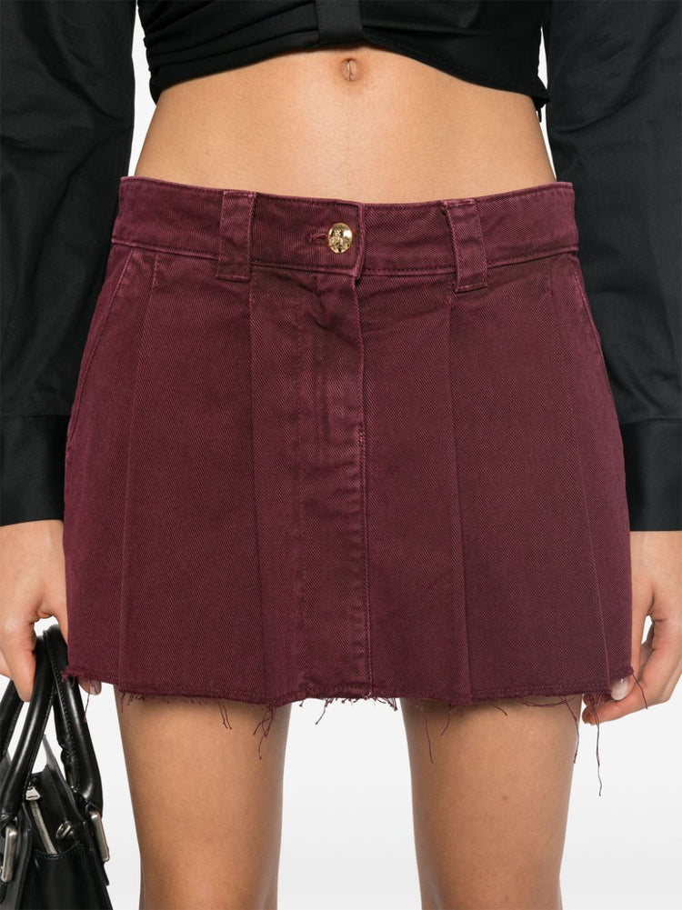 pleated denim mini skirt