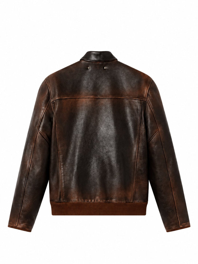 JOURNEY M'S LEATHER BOMBER JACKET WITH PATCH POCKETS  LEATHER DISTRESSED EFFECT