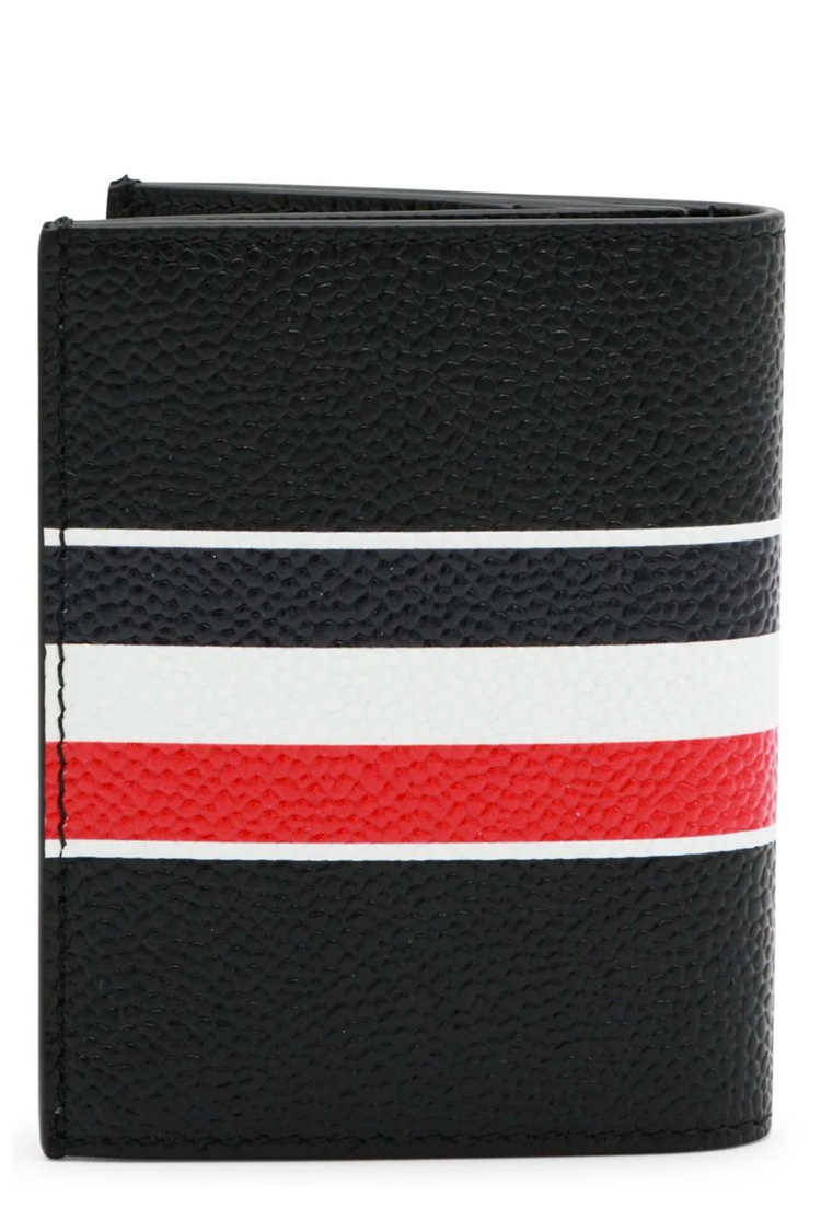 DOUBLE CARD HOLDER W/ RWB STRIPE IN PEBBLE GRAIN LEATHER
