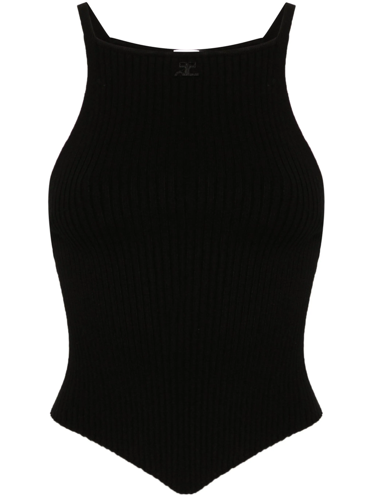 logo-embroidered ribbed tank top