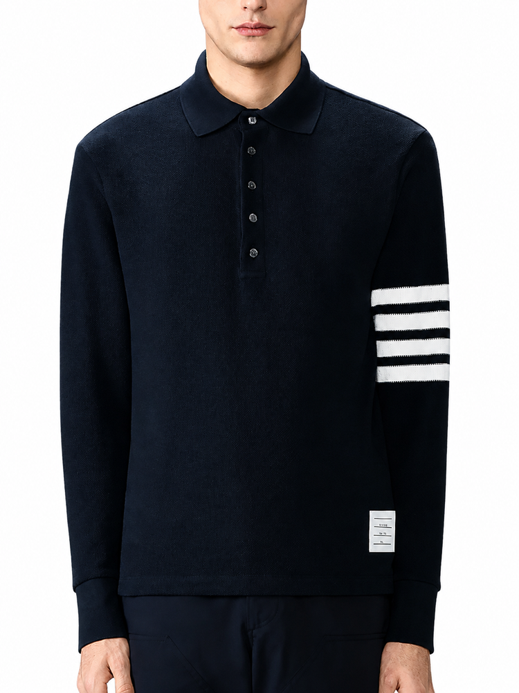 LONG SLEEVE POLO IN TEXTURED PIQUE W/ ENG 4 BAR