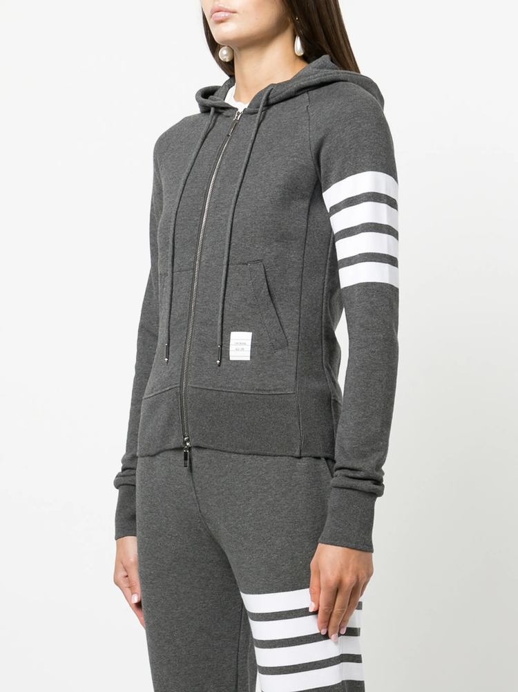 4-Bar stripe zip-fastening hoodie