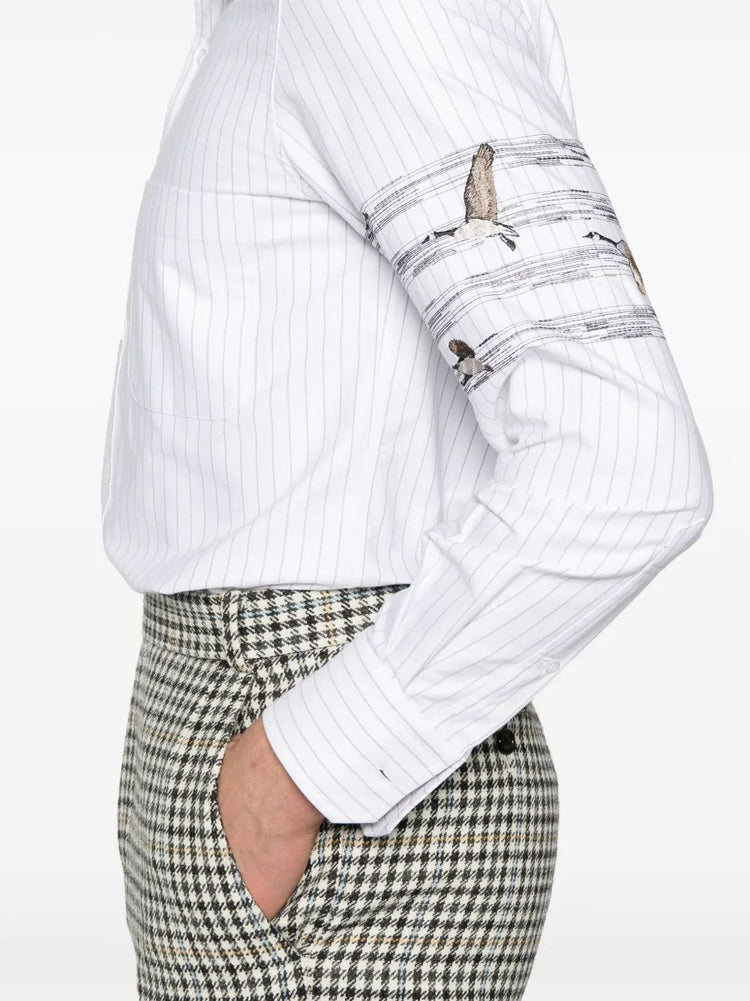 STRAIGHT FIT BD L-S SHIRT W/ PENCIL STITCH GEESE 4 BAR IN PINSTRIPE OXFORD