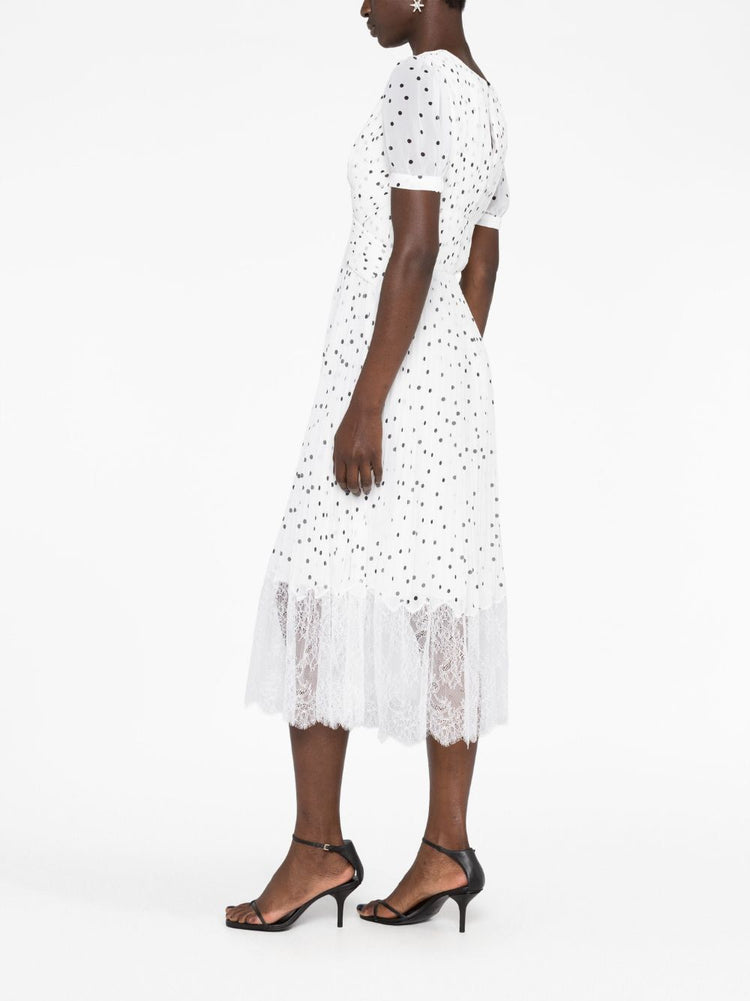 SELF-PORTRAIT lace-trim polka-dot midi dress