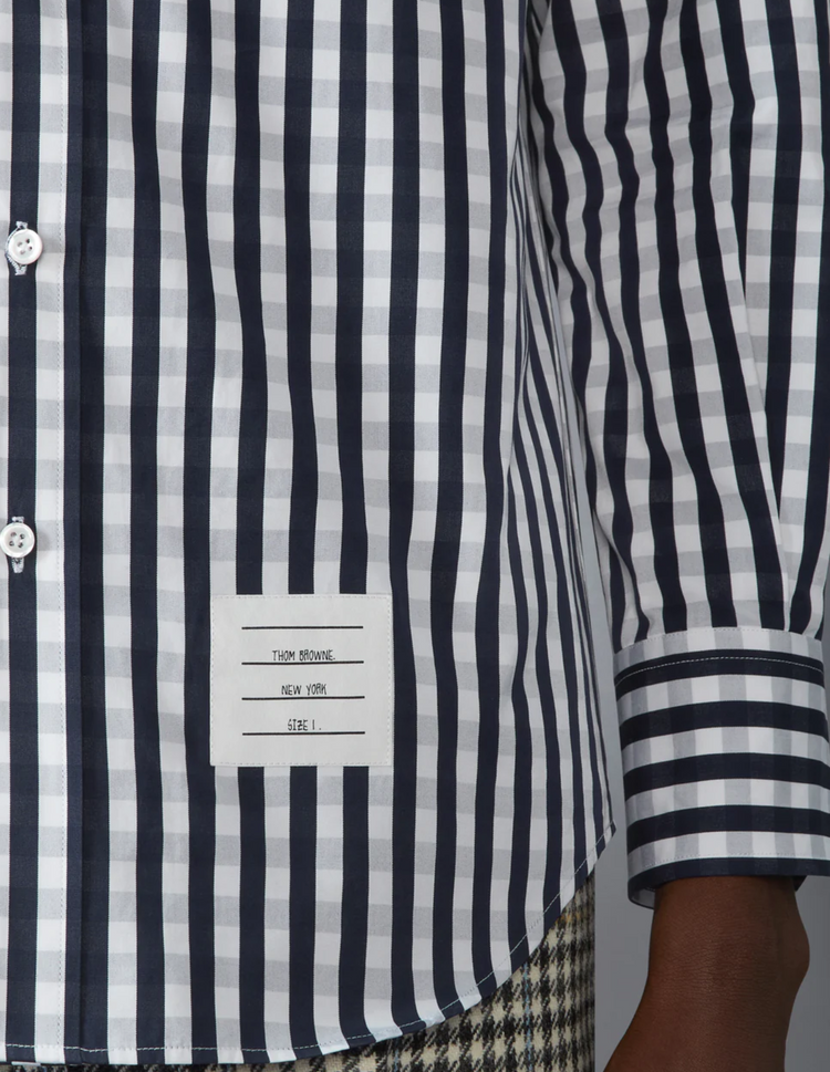 STRAIGHT FIT PC L/S SHIRT W/GG ARMBAND IN GINGHAM CHECK POPLIN