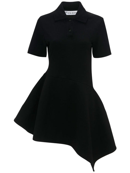 polo-collar cotton asymmetric dress