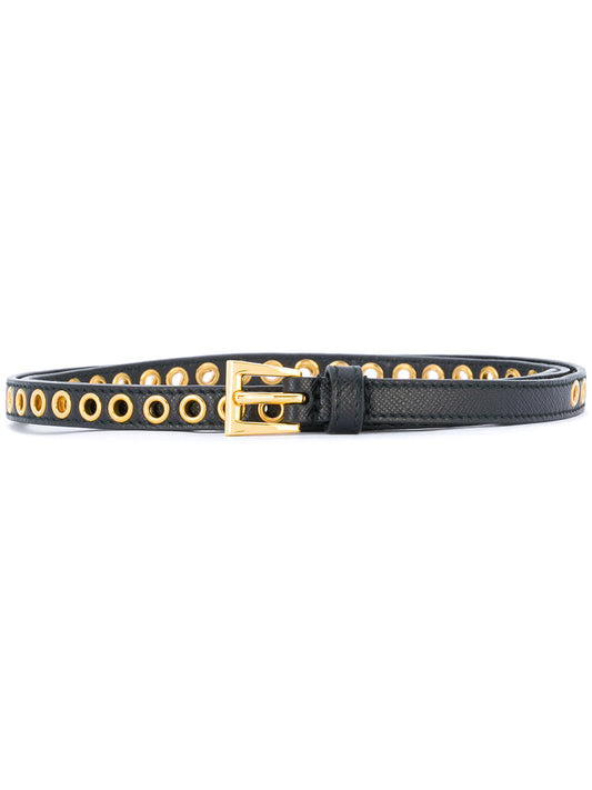 PRADA skinny eyelet belt black