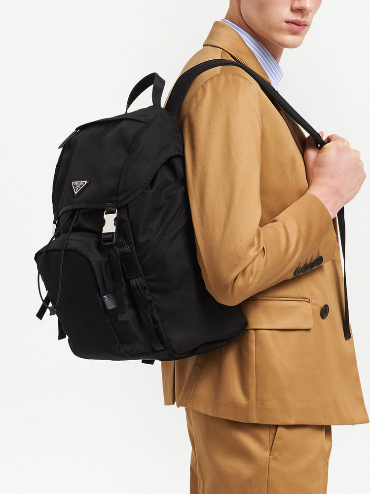 Re-Nylon and saffiano leather backpack