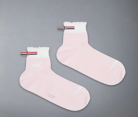 HECTOR INTARSIA POINTELLE STITCH CREW LENGTH SOCKS IN COTTON W/ SCALLOP EDGE