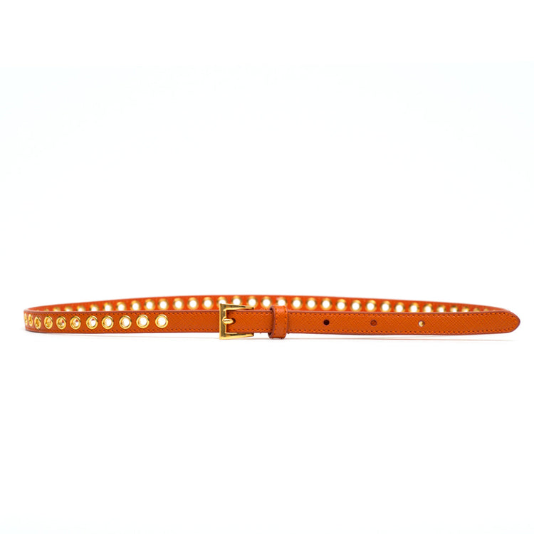 PRADA skinny eyelet belt orange