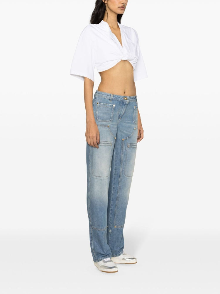 knee-panel mid-rise straight jeans