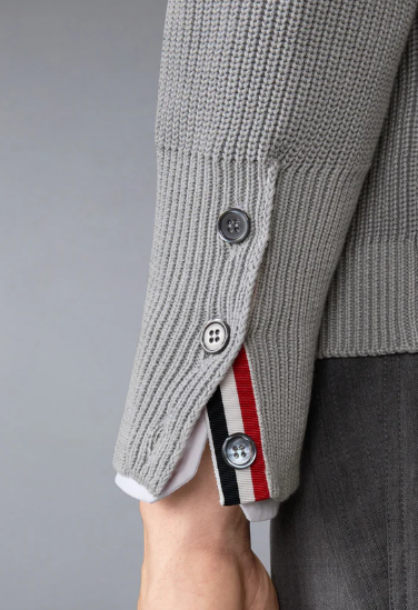 GARMENT DYE CARDIGAN STITCH V NECK CARDIGAN IN COTTON W/ TONAL 4 BAR STRIPE