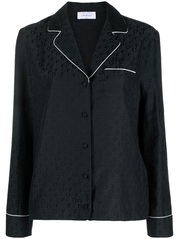OFF WHITE logo-jacquard satin pyjama shirt