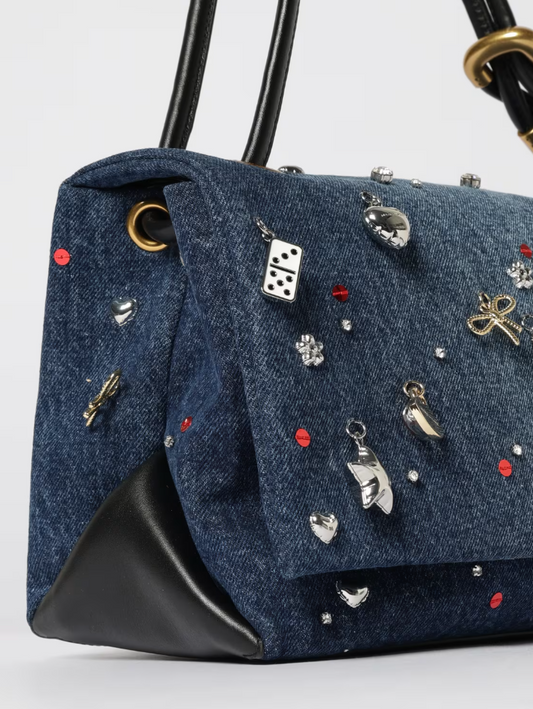 TRINKET CHARM DENIM DUAL BAG