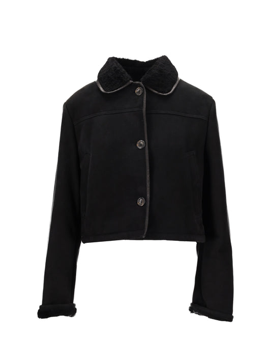 LA ROSE giubbino in pelle montone nero