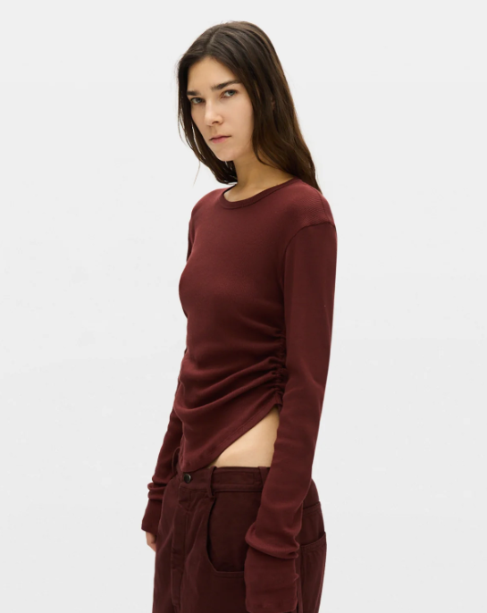 DOT WRINKLED CROPPED LONG SLEEVES TOP COTTON RIB J