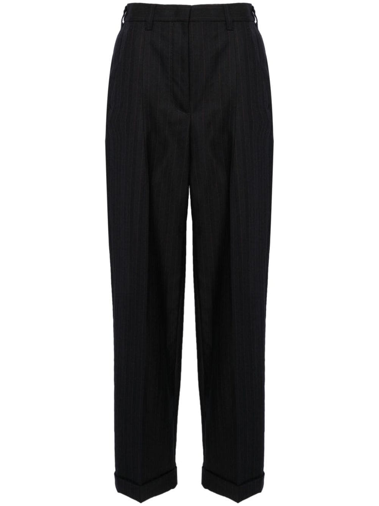 high-waisted pinstripe tailored trousers