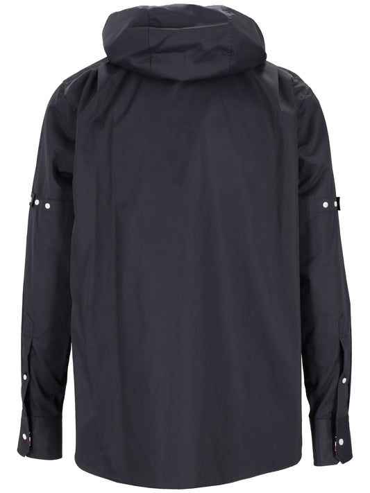 HOODED STRAIGHT FIT L/S SHIRT W/ RWB CUFF DETAIL AND CFRONT PLACKET AND SELF ARMBAND IN POLY COTTON