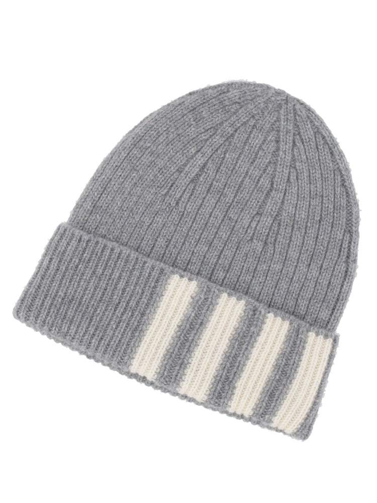 RIB HAT W/ 4 BAR STRIPE IN CASHMERE