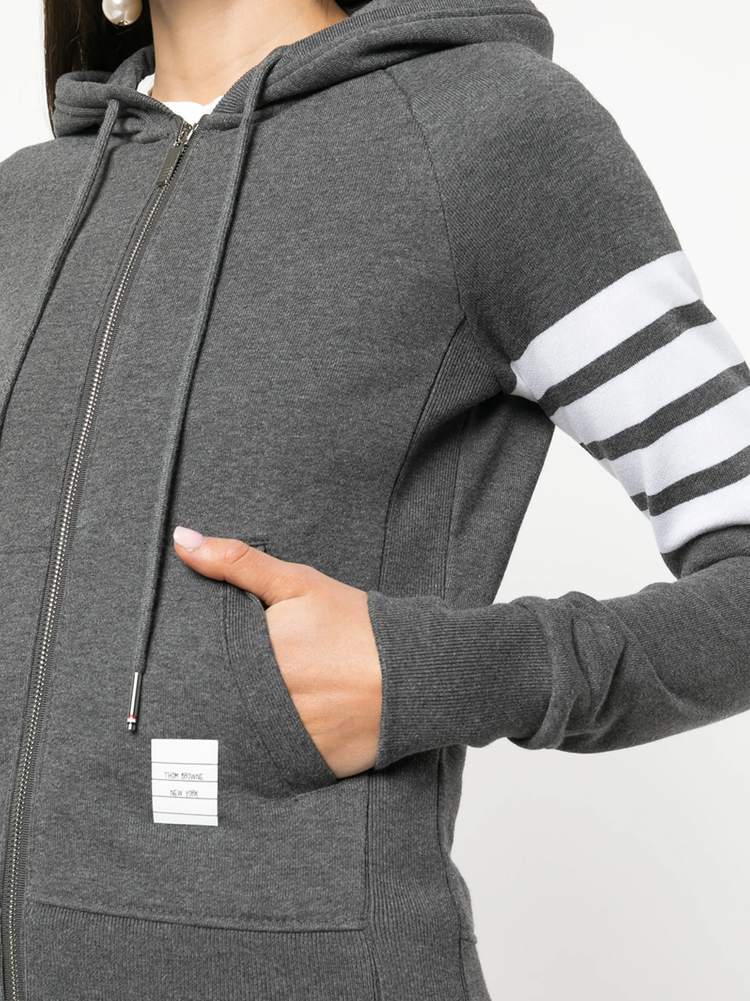 4-Bar stripe zip-fastening hoodie