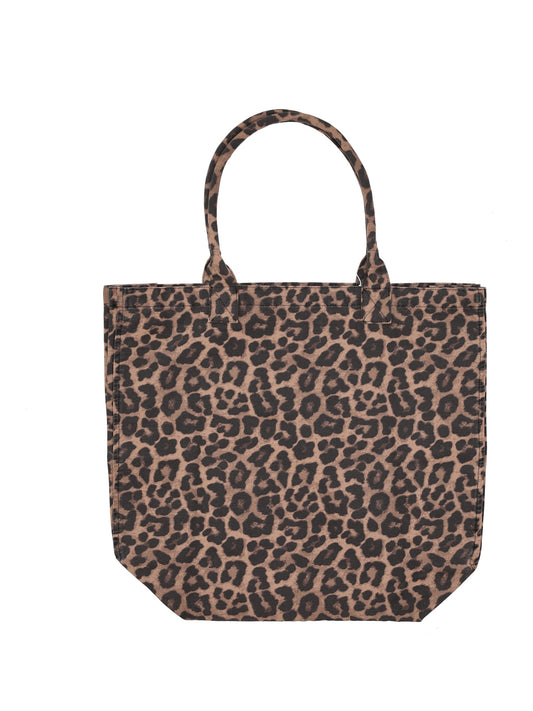 LEO CANVAS TOTE - BLACK AND BROWN LEOPARD