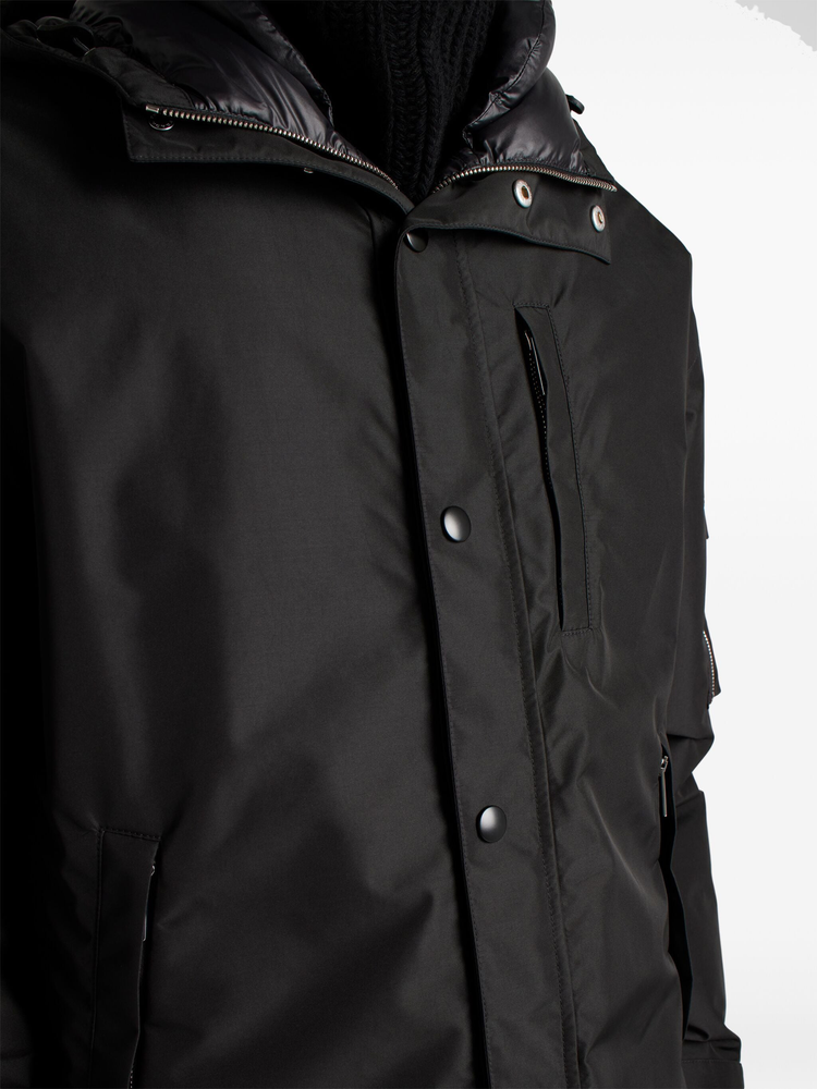 Technical fabric down jacket with hood