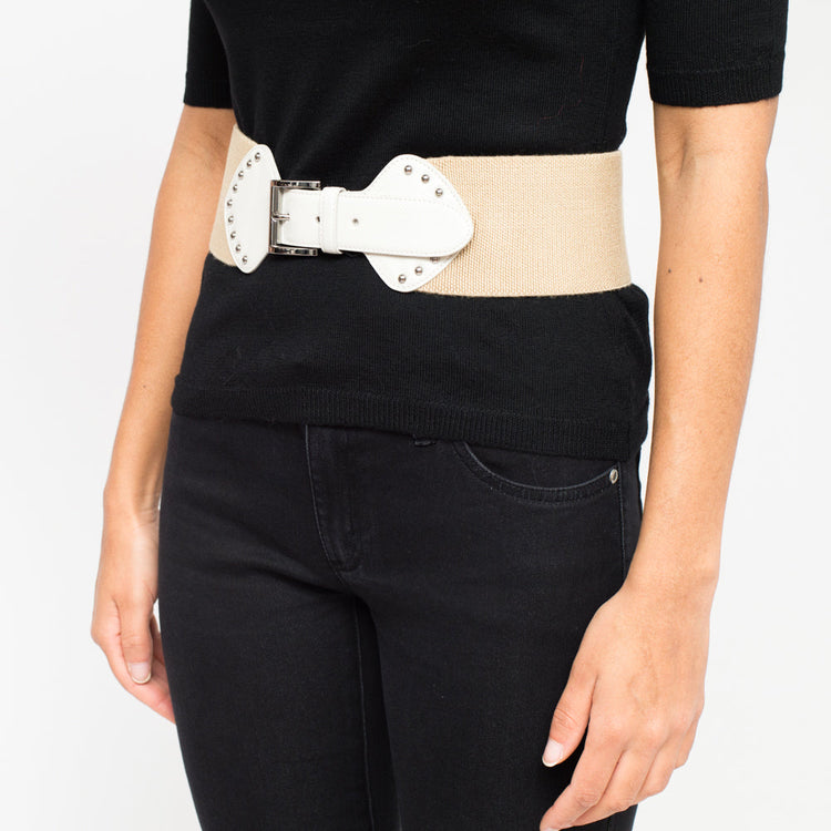 PRADA saffiano leather belt beige blue