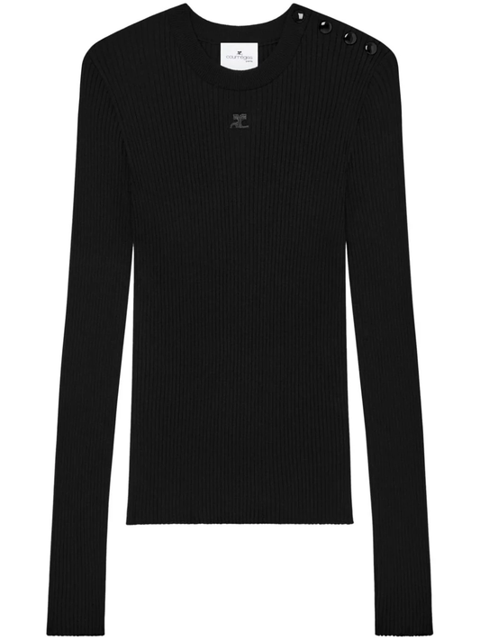 logo-embroidered ribbed jumper