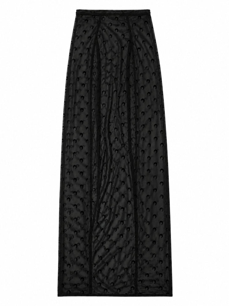 PLUMETIS MOON MESH FLOCK LONG SKIRT