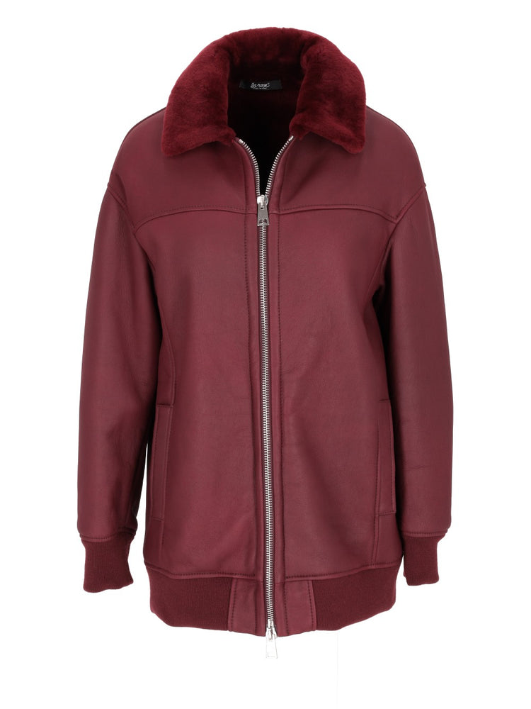 LA ROSE bomber lungo MU in pelle montone bordeaux