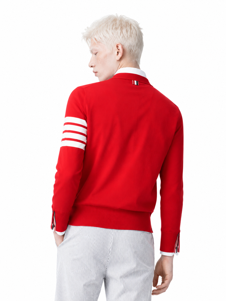 CLASSIC V-NECK CARDIGAN IN FINE MERINO WOOL W/ 4BAR STRIPES